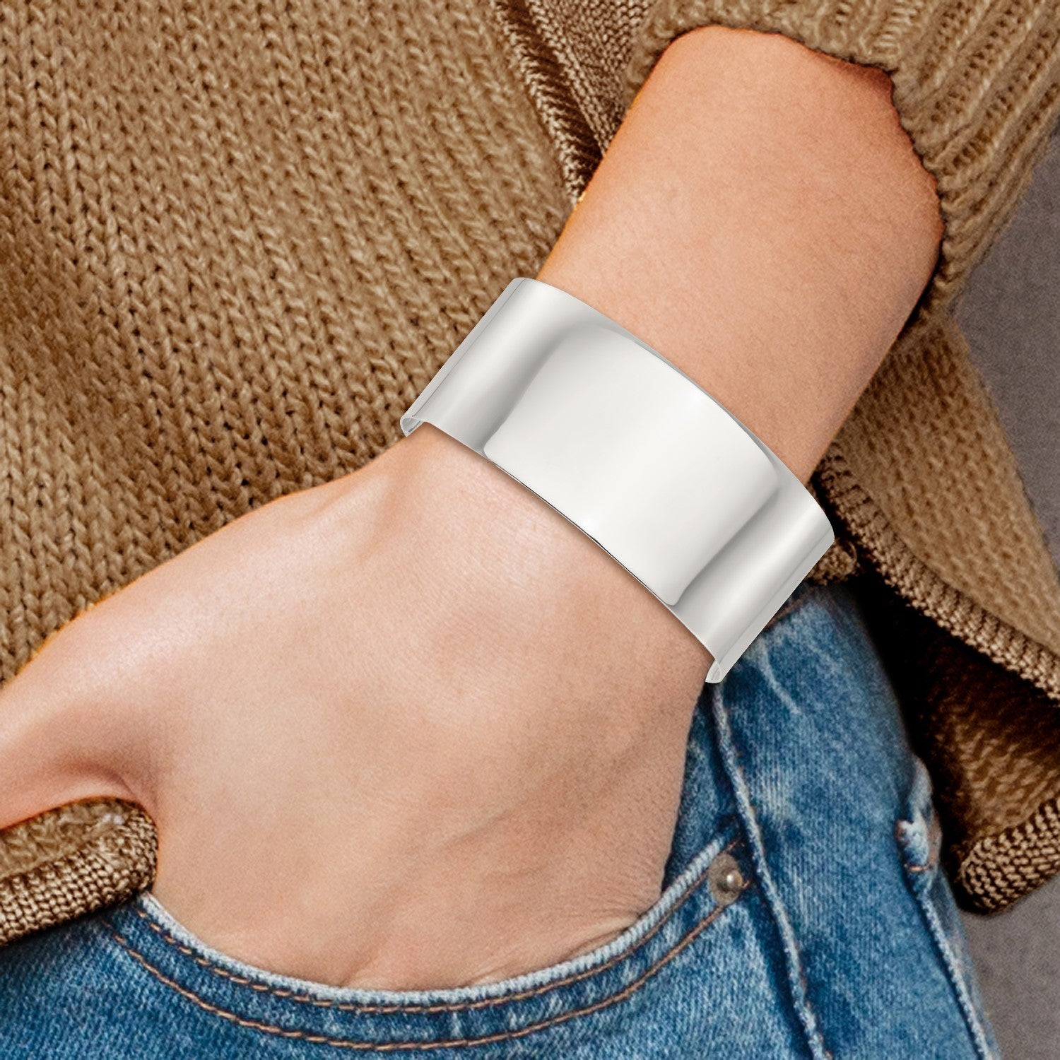 Sterling Silver Polished 30mm Flat Cuff Bangle