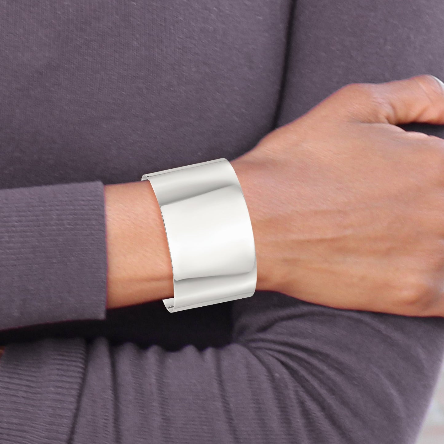 Sterling Silver Polished 40mm Flat Cuff Bangle