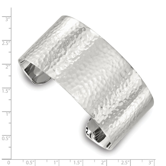 Sterling Silver Polished 30mm Flat Hammered Cuff Bangle