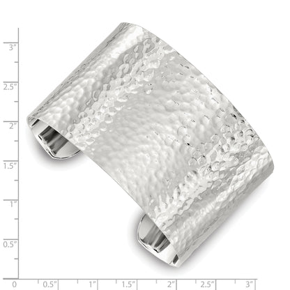 Sterling Silver Polished 40mm Flat Hammered Cuff Bangle