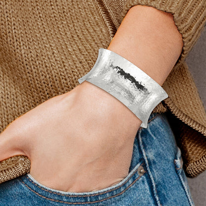 Sterling Silver Polished 30mm Concave Hammered Cuff Bangle