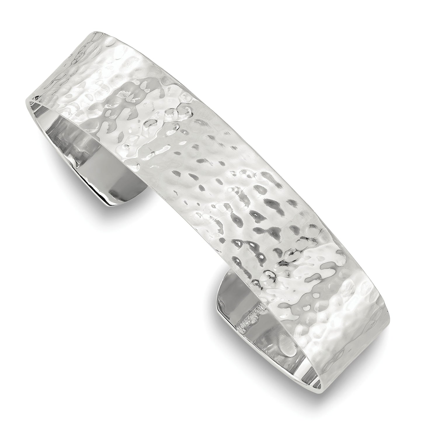Sterling Silver Polished 15mm Flat Hammered Cuff Bangle