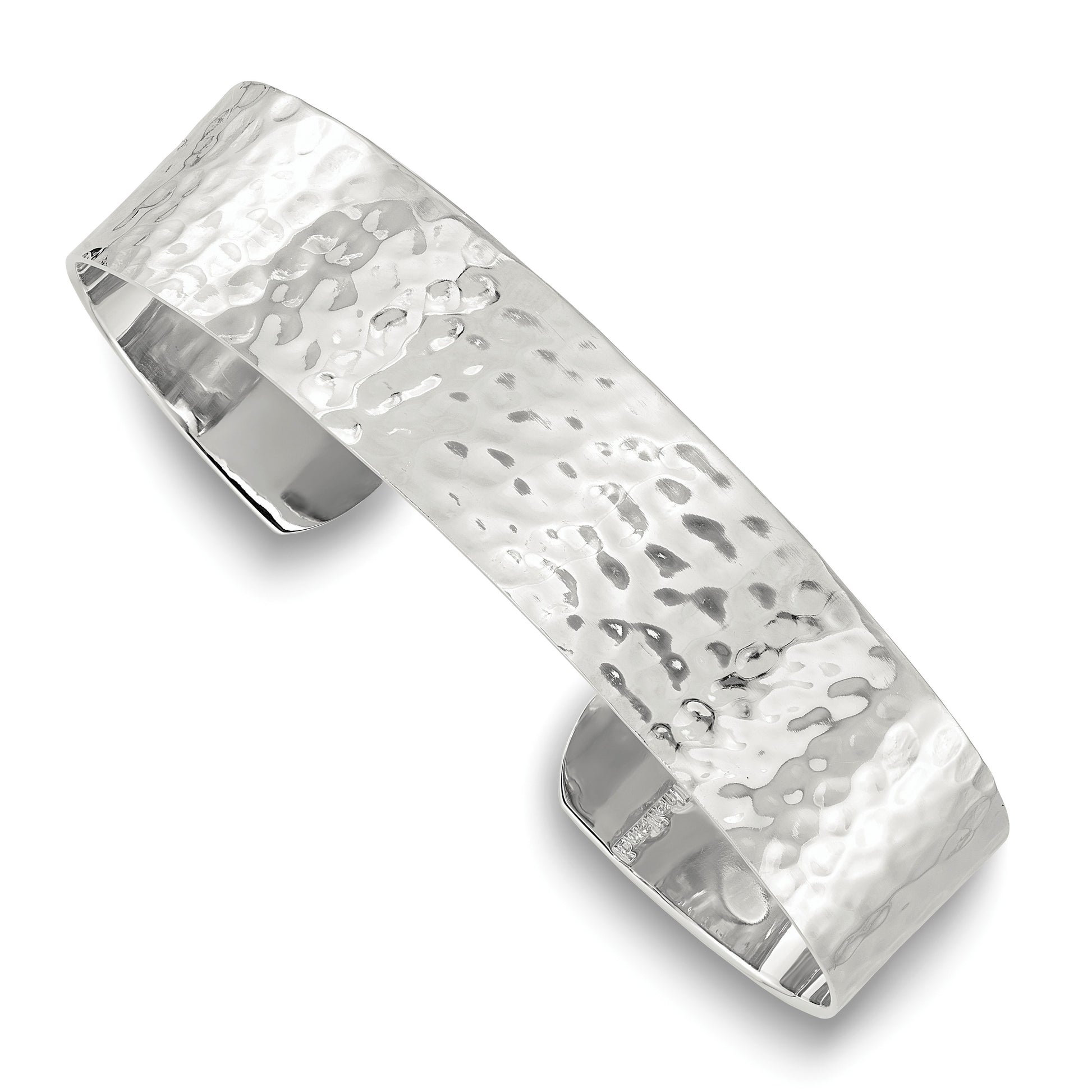 Sterling Silver Polished 15mm Flat Hammered Cuff Bangle