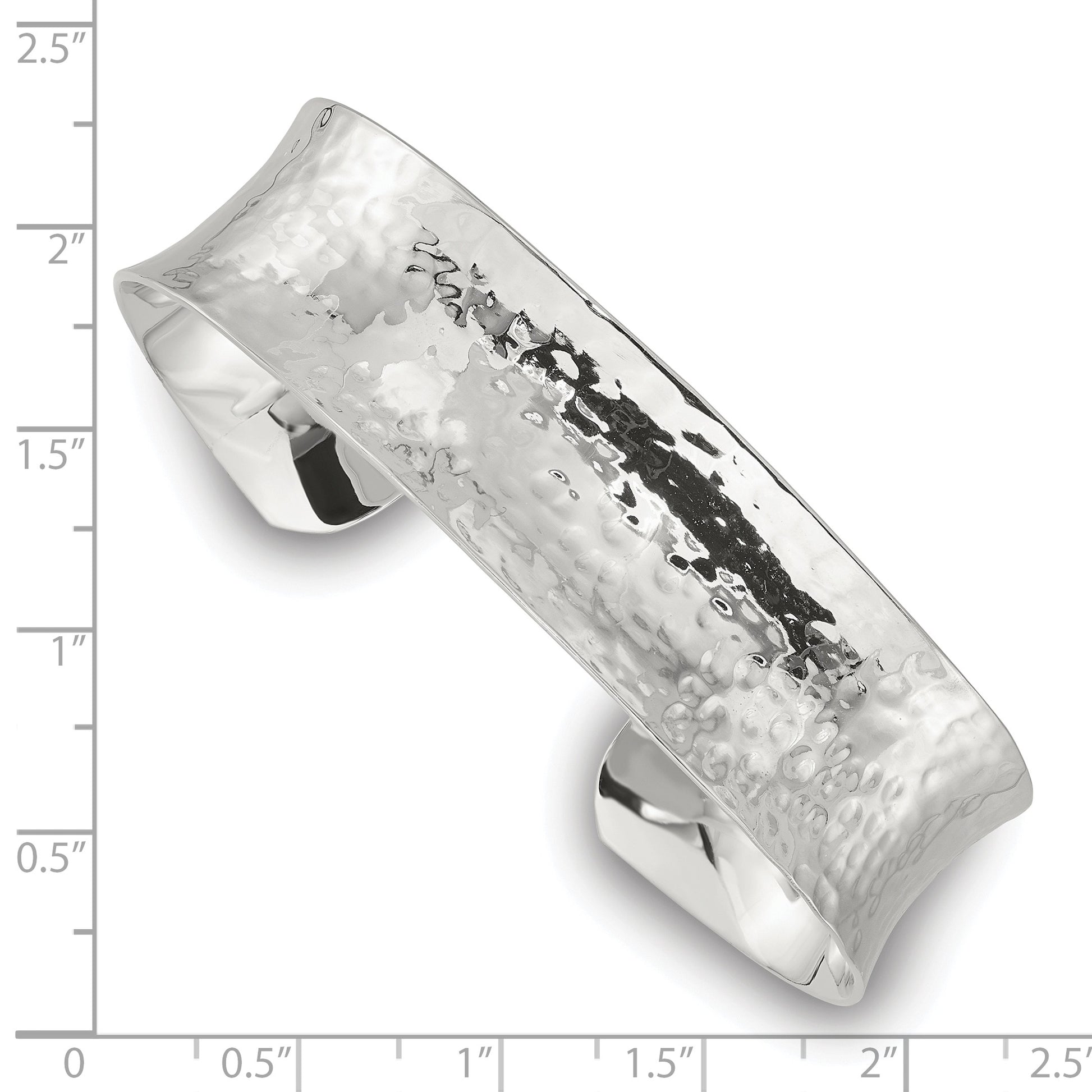 Sterling Silver Polished 15mm Concave Hammered Cuff Bangle