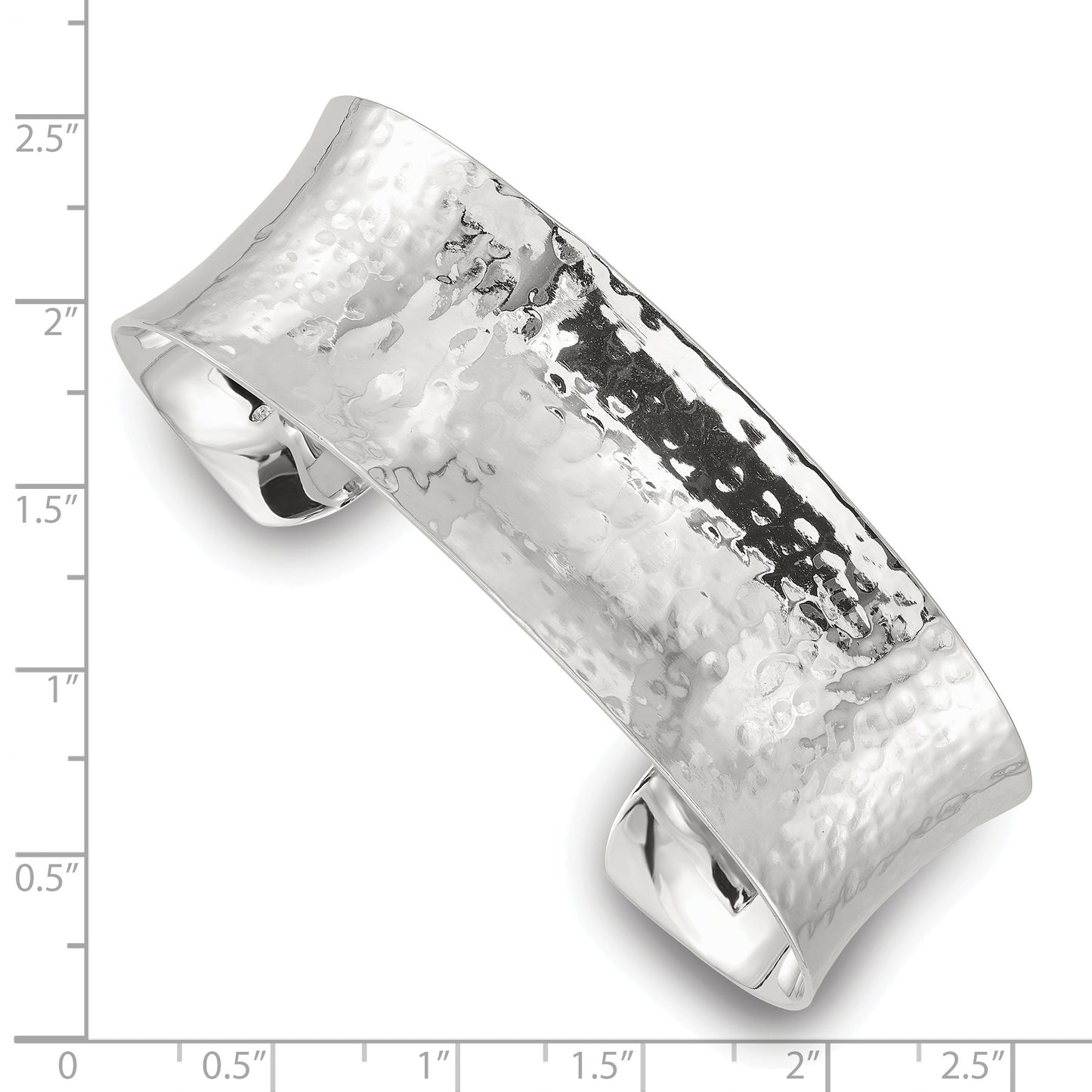 Sterling Silver Polished 20mm Concave Hammered Cuff Bangle