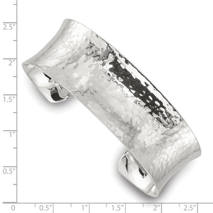 Sterling Silver Polished 20mm Concave Hammered Cuff Bangle