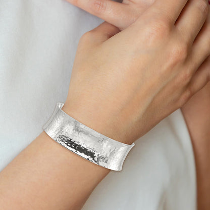 Sterling Silver Polished 20mm Concave Hammered Cuff Bangle