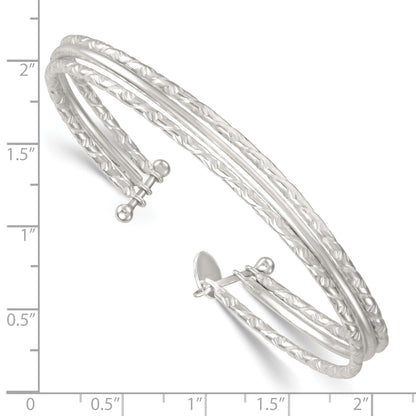 Sterling Silver Polished and Textured Triple Band Cuff Bangle Bracelet