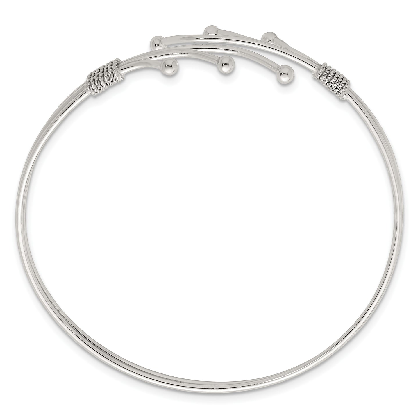 Sterling Silver Polished Twisted and Beaded Fancy Triple Band Cuff Bangle Bracelet