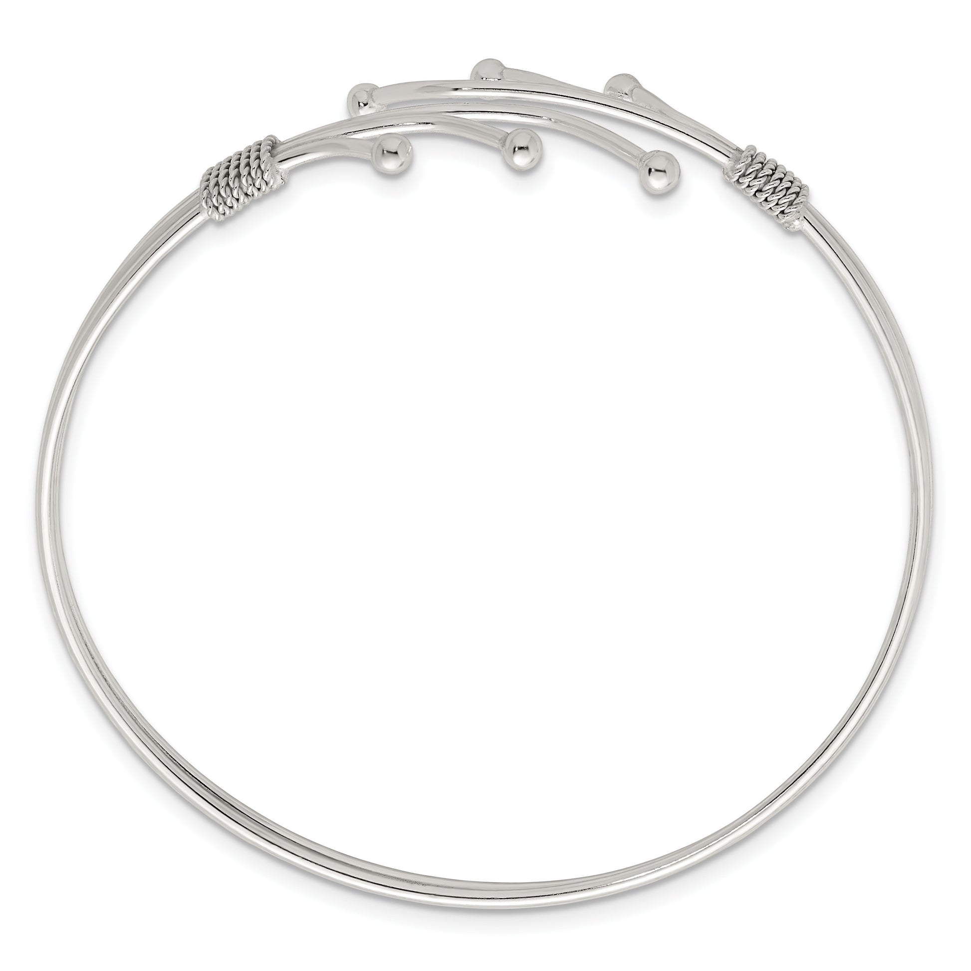 Sterling Silver Polished Twisted and Beaded Fancy Triple Band Cuff Bangle Bracelet