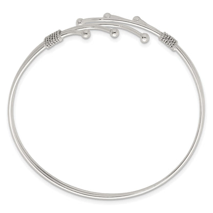 Sterling Silver Polished Twisted and Beaded Fancy Triple Band Cuff Bangle Bracelet