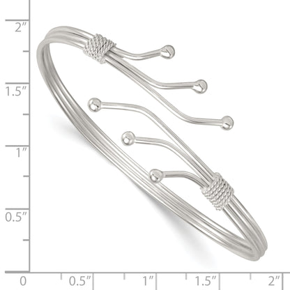Sterling Silver Polished Twisted and Beaded Fancy Triple Band Cuff Bangle Bracelet