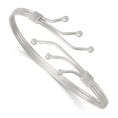 Sterling Silver Polished Twisted and Beaded Fancy Triple Band Cuff Bangle Bracelet