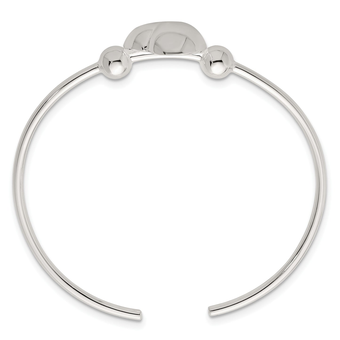 Sterling Silver Polished and Beaded Domed Heart Cuff Bangle