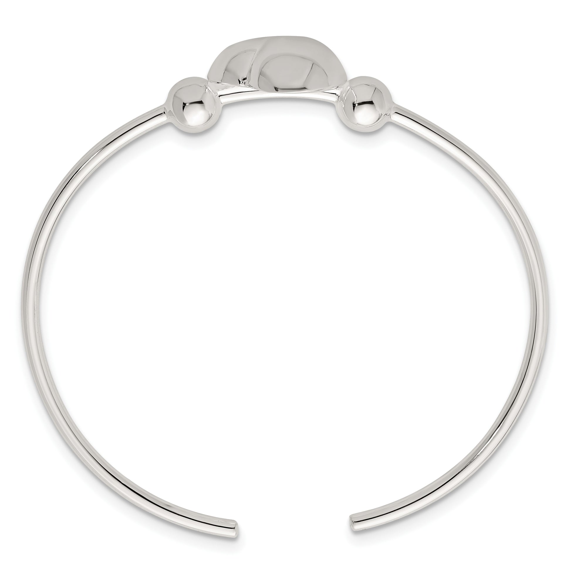 Sterling Silver Polished and Beaded Domed Heart Cuff Bangle