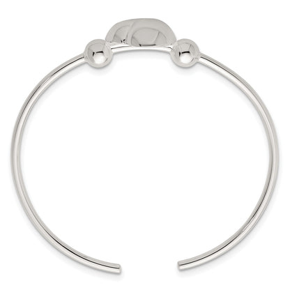 Sterling Silver Polished and Beaded Domed Heart Cuff Bangle