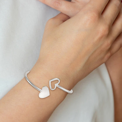 Sterling Silver Polished Double Heart Flexible Cuff Bangle