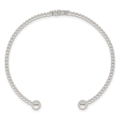 Sterling Silver Polished and Beaded CZ Cross Cuff Bangle