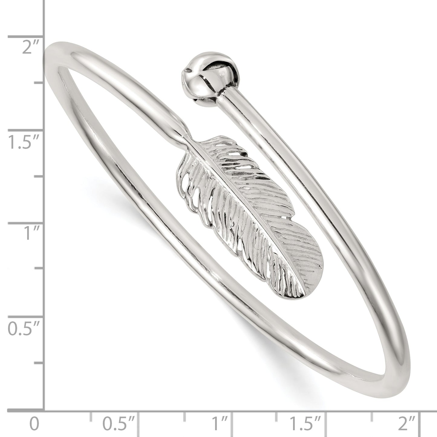 Sterling Silver Polished and Grooved Feather Bypass Cuff Bangle