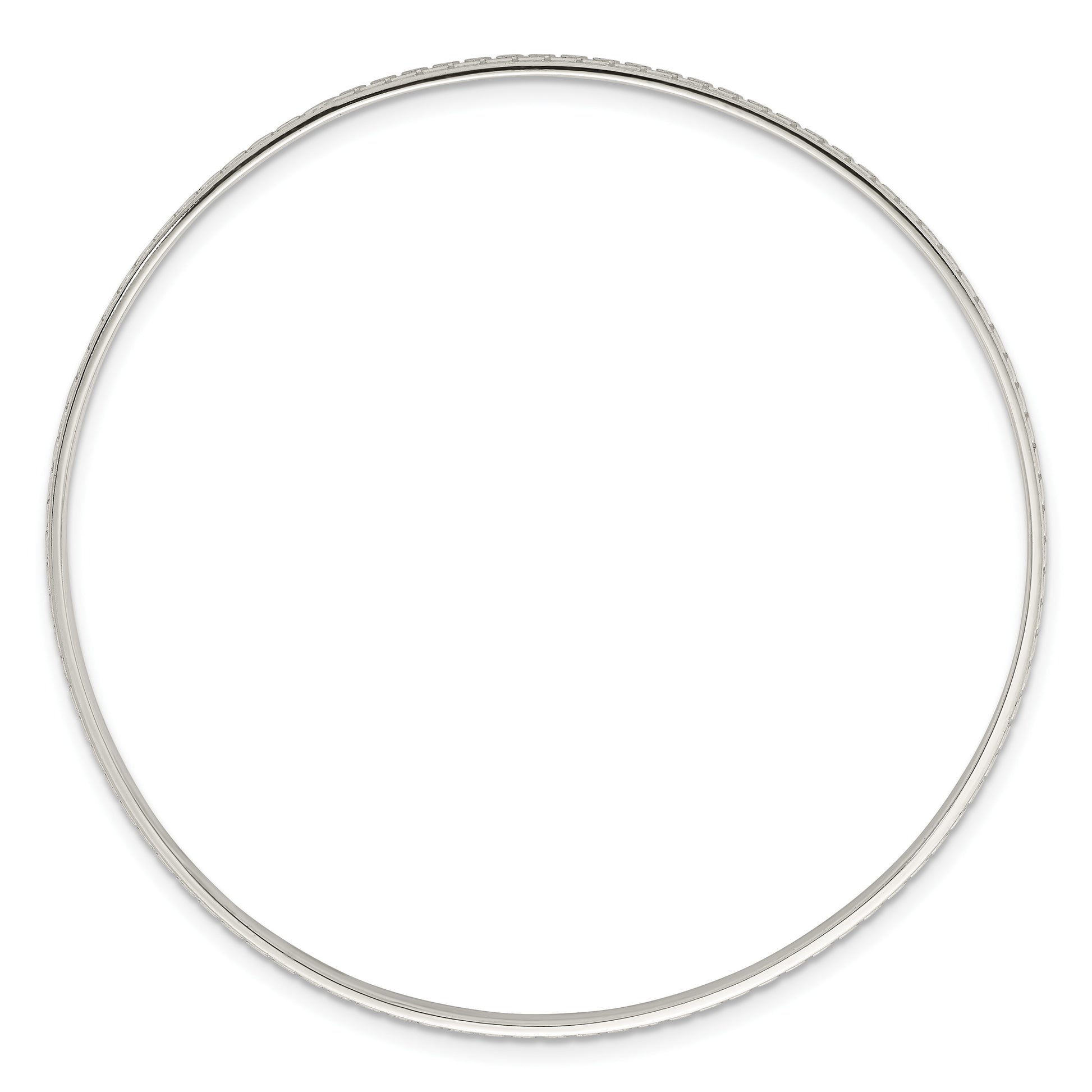 Sterling Silver Polished and Textured 2.50mm Greek Key Slip-on Bangle Bracelet