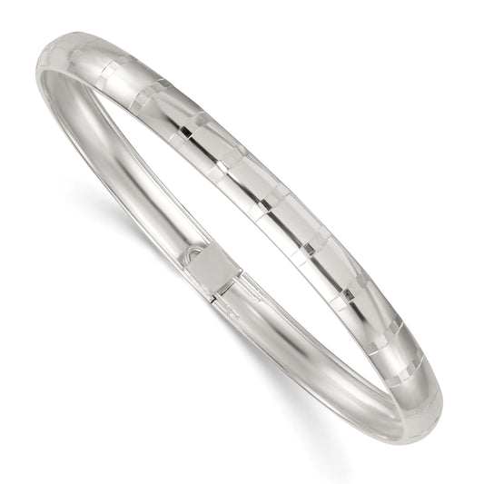 Sterling Silver Polished and Diamond-cut 6.0mm Flexible Bangle