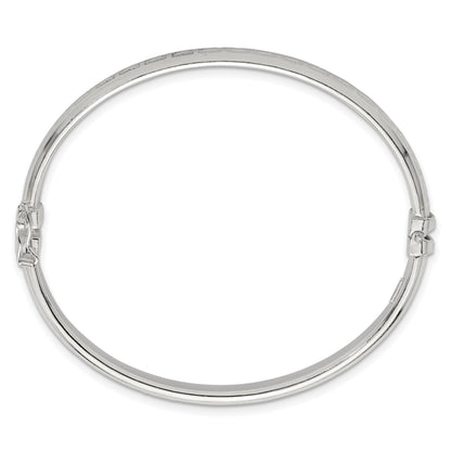 Sterling Silver Polished and Textured 6.50mm Greek Key Hinged Bangle
