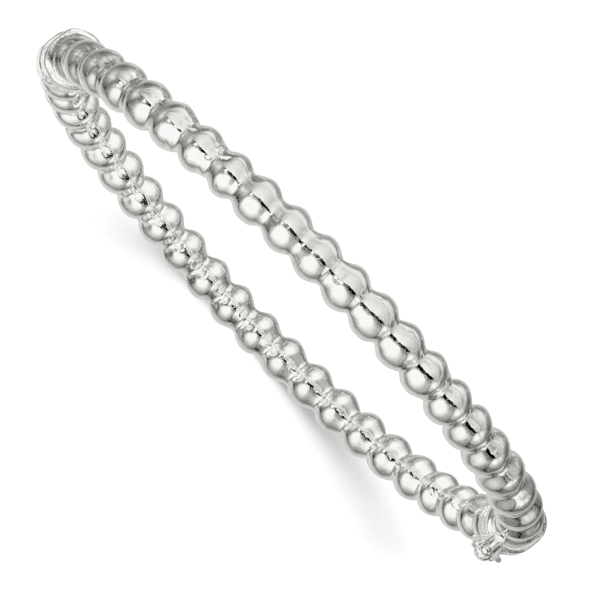 Sterling Silver Polished Beaded Design 5.00mm Hinged Bangle