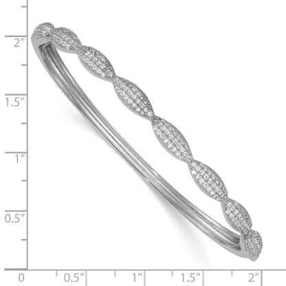 Sterling Silver Rhodium-plated Polished Fancy Scalloped CZ Hinged Bangle