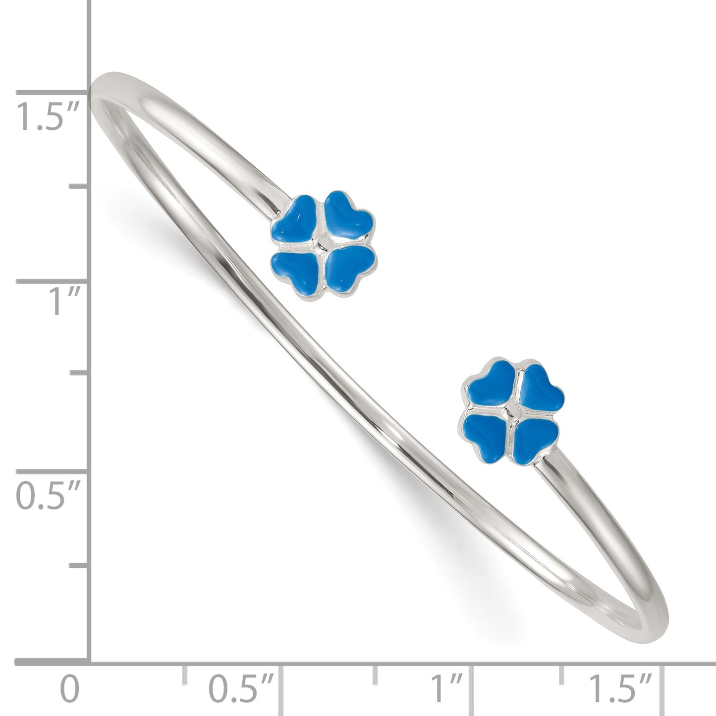 Sterling Silver Polished Blue Enamel Clover Childrens Cuff Bracelet