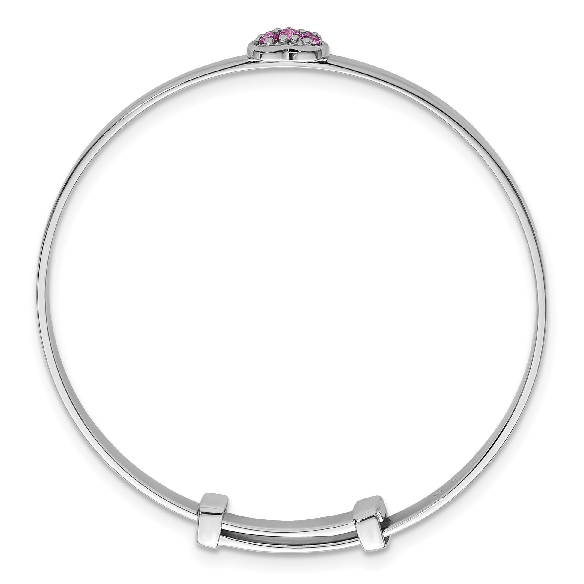 Sterling Silver Rhodium-plated Polished Pink CZ Heart Childrens Expandable Bangle