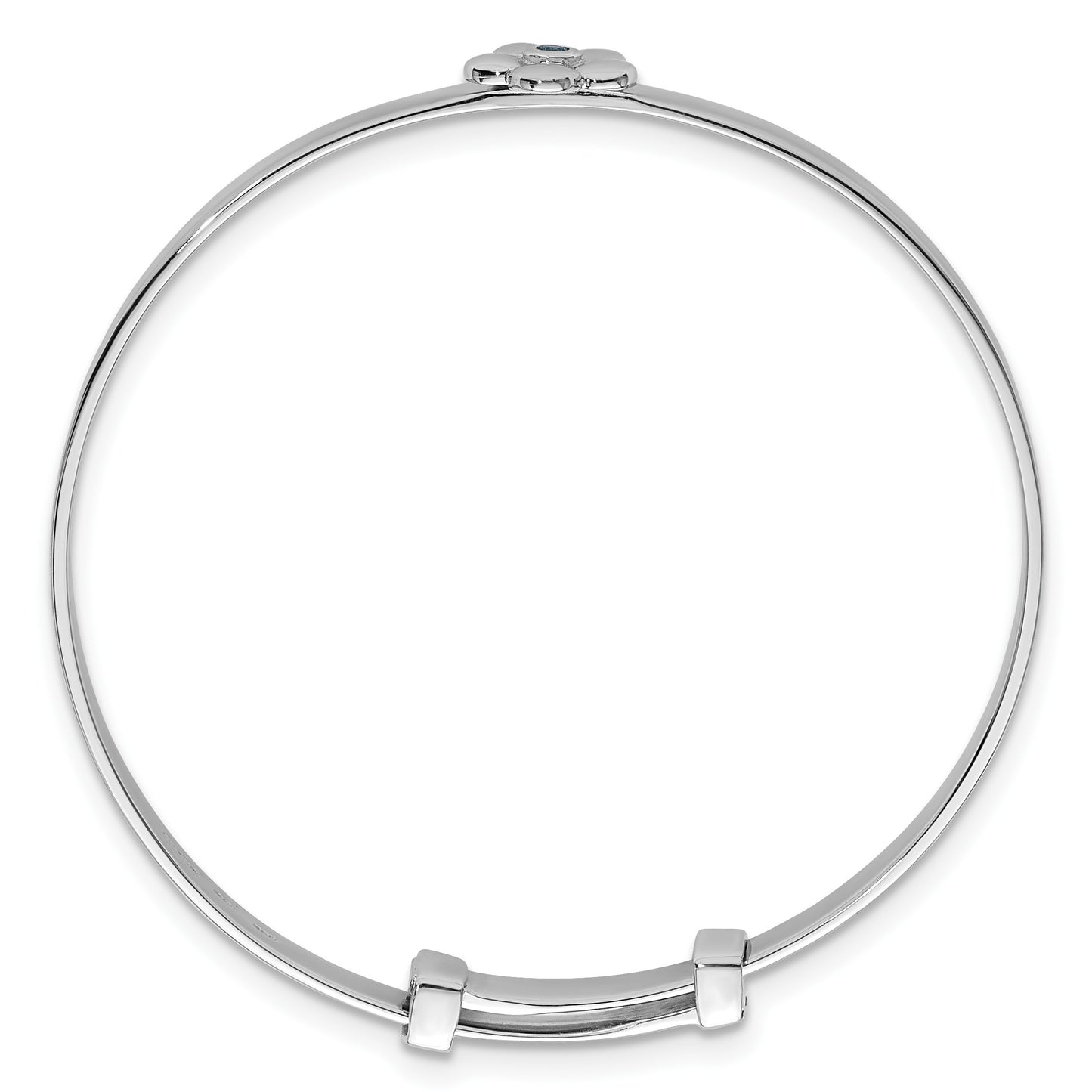 Sterling Silver Rhodium-plated Polished Blue CZ Flower Childrens Expandable Bangle
