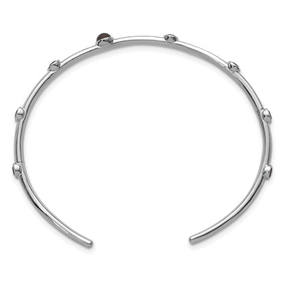Sterling Silver Rhodium-plated Polished Brown CZ and Smokey Quartz Cuff Bangle