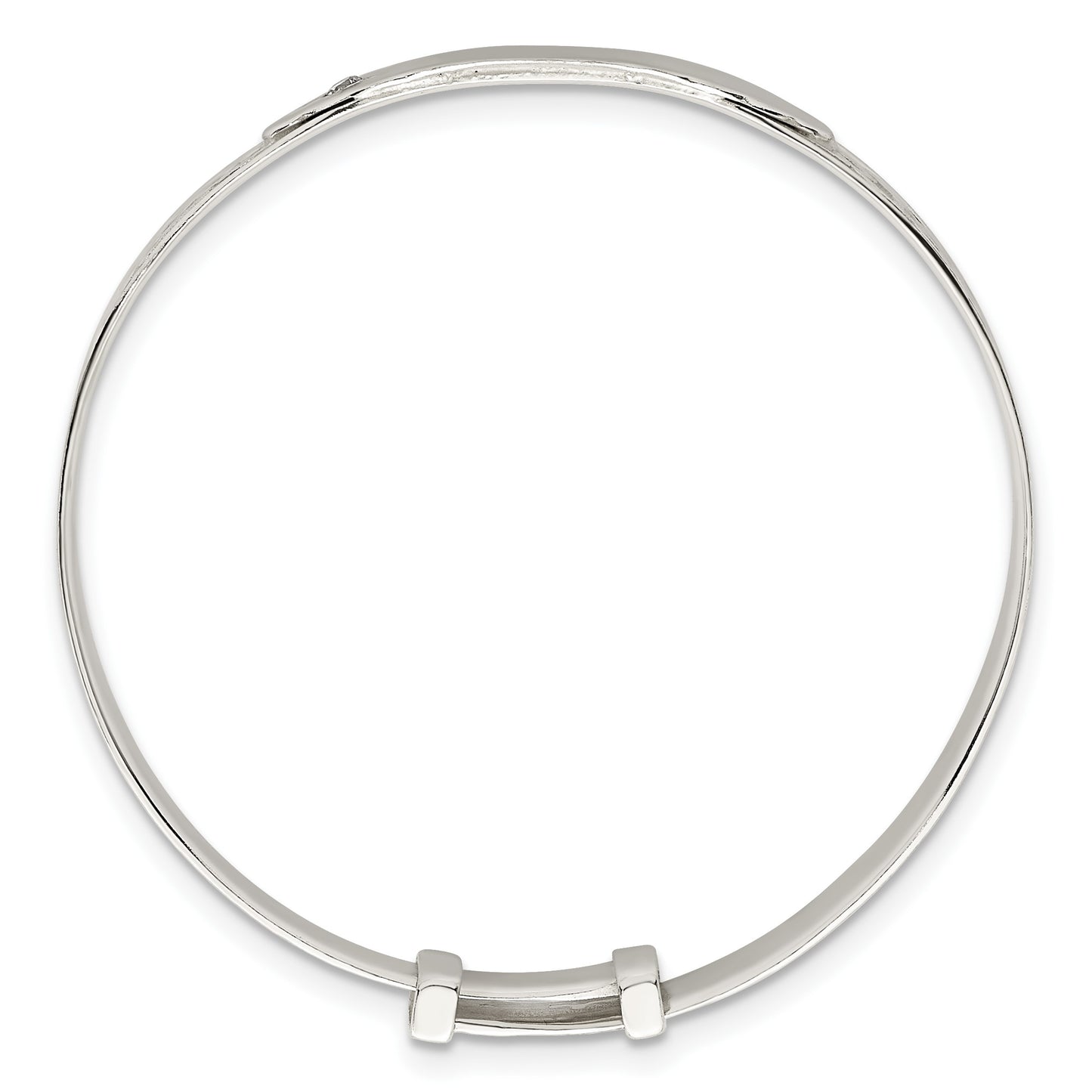 Sterling Silver Polished White CZ Claddagh Expandable Slip-on Baby ID Bangle