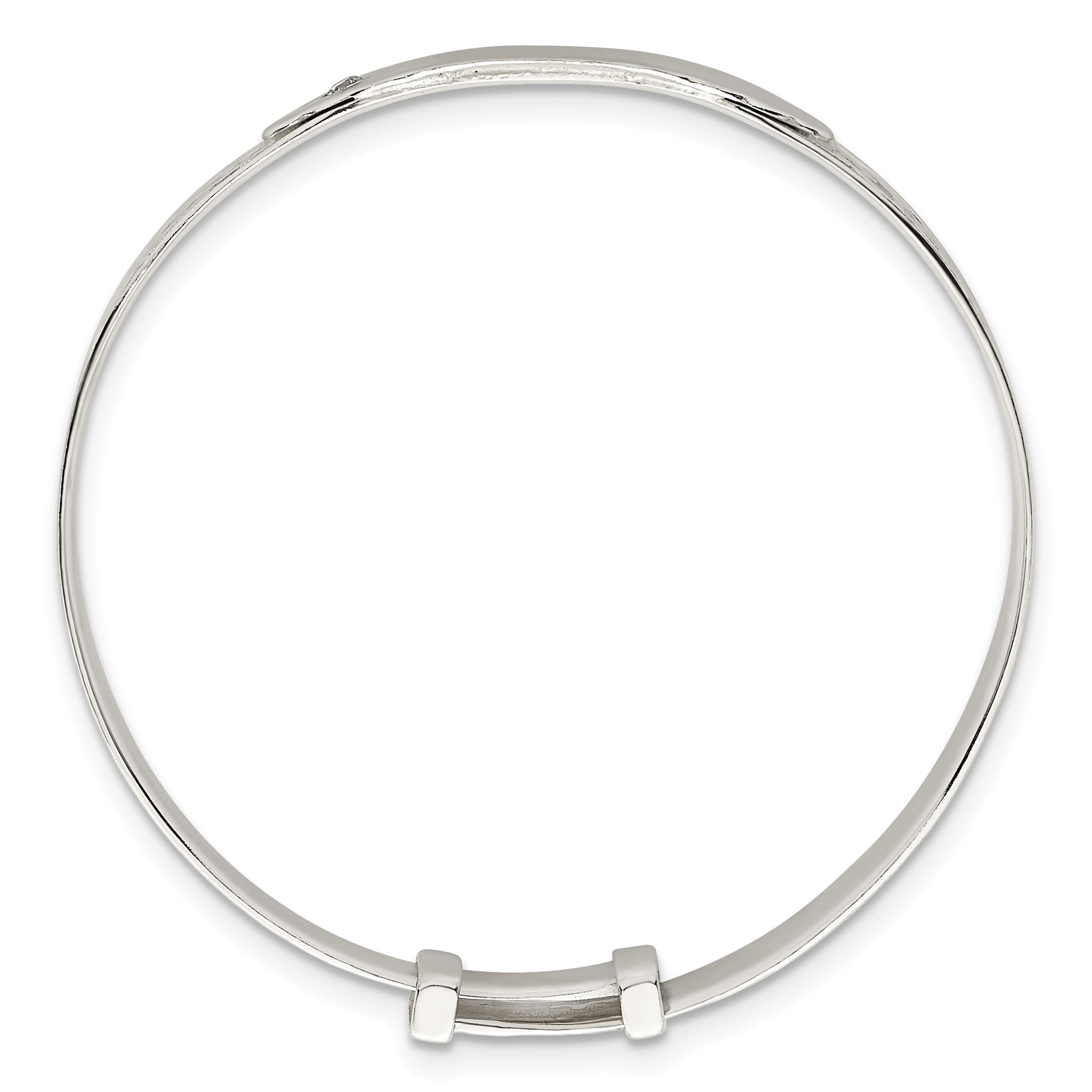 Sterling Silver Polished White CZ Claddagh Expandable Slip-on Baby ID Bangle