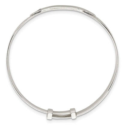Sterling Silver Polished White CZ Claddagh Expandable Slip-on Baby ID Bangle