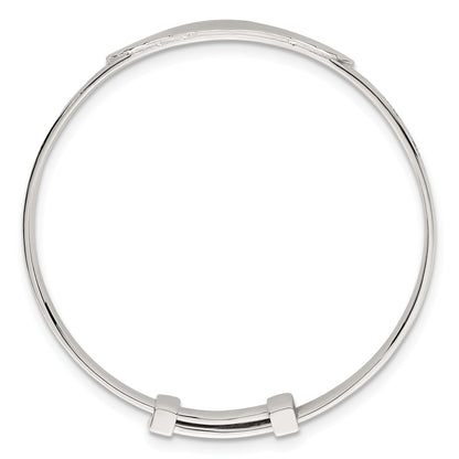 Sterling Silver Polished Textured Floral Expandable Slip-on Baby ID Bangle
