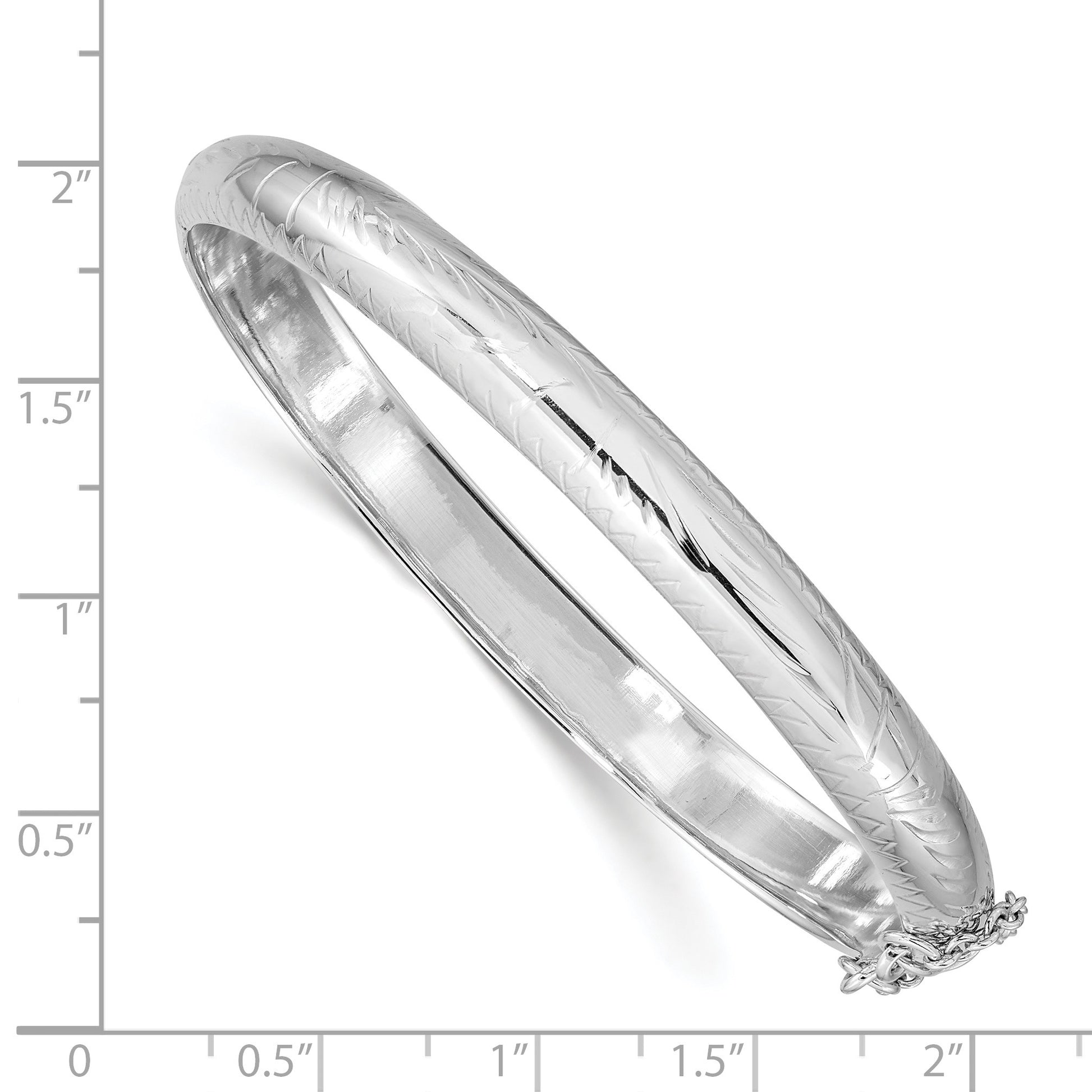 Sterling Silver Rhodium-plated 7mm Diamond-cut Fancy Hinged Bangle Bracelet