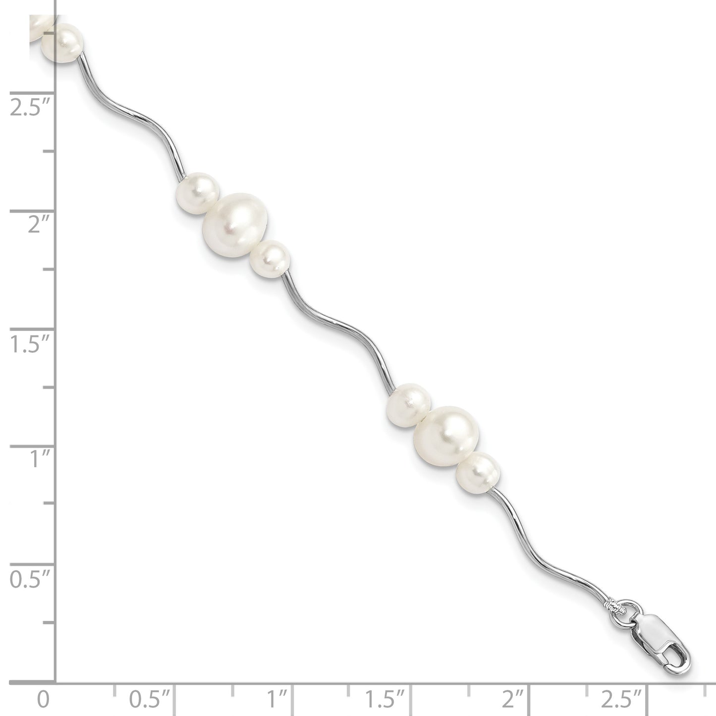 Sterling Silver Rhodium-plated 3-6mm White Near-Round Freshwater Cultured Pearl 7.25 inch Bracelet