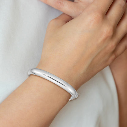 Sterling Silver Rhodium-plated 9.00mm Fancy Hinged Bangle Bracelet