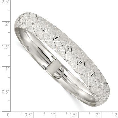 Sterling Silver 10mm Polished D/C Textured Flexible Bangle