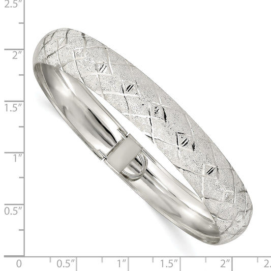 Sterling Silver 10mm Polished D/C Textured Flexible Bangle