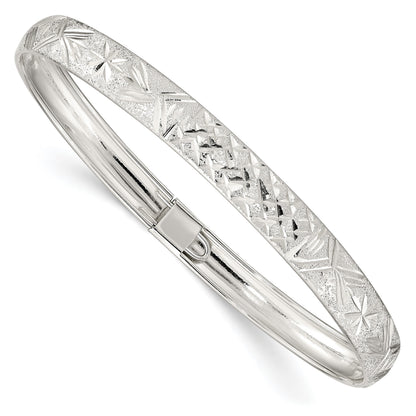 Sterling Silver 6.5mm Laser and Diamond-cut Flexible Bangle