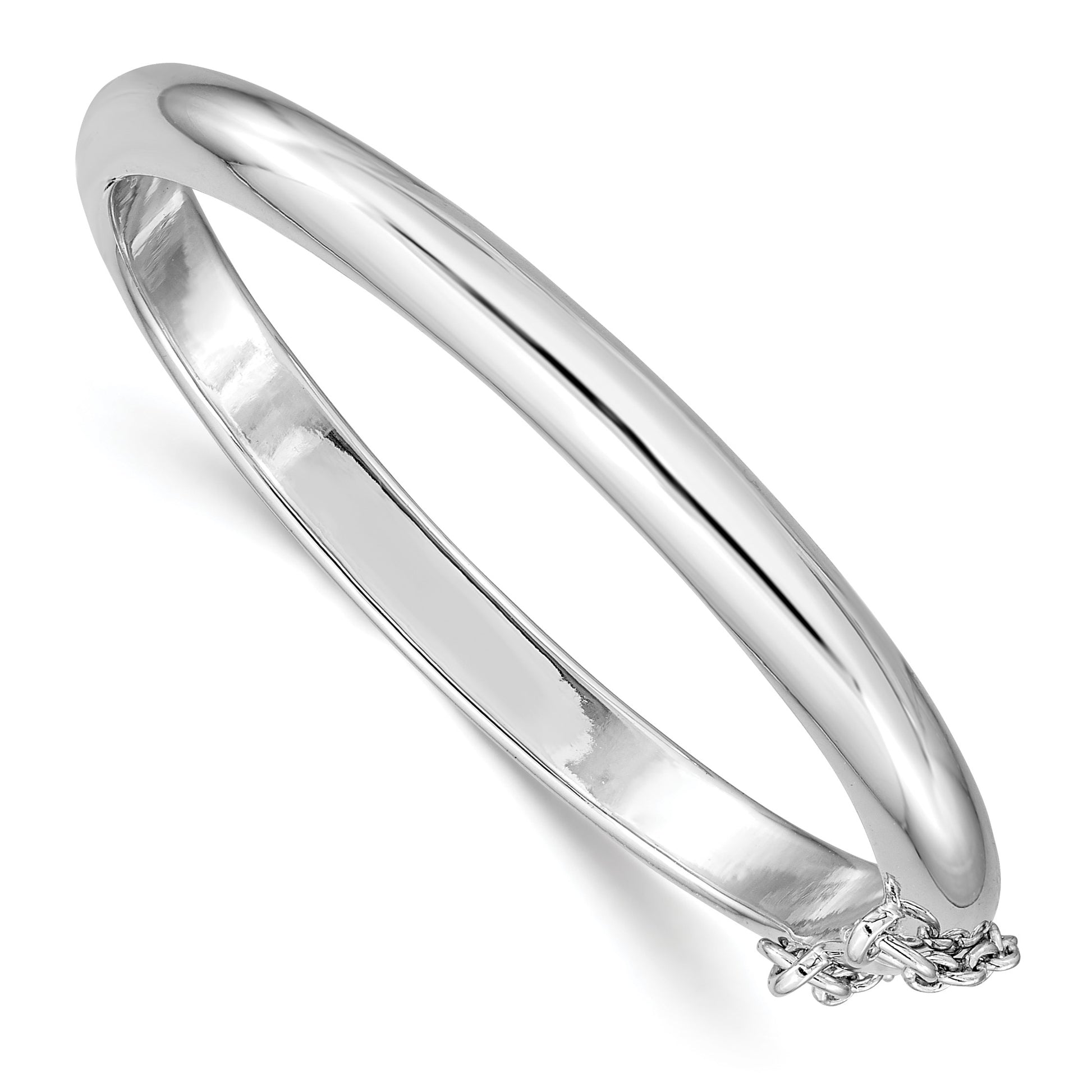Sterling Silver RH-plated Polished 5mm w/ Safety Hinged Children's Bangle
