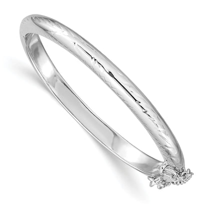 Sterling Silver Rhodium-plated Polished & Diamond-cut 4mm with Safety Clasp Hinged Children's Bangle