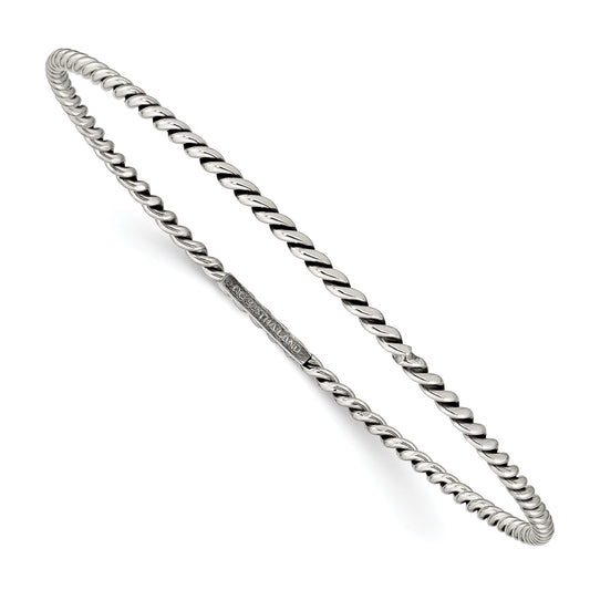Sterling Silver Antiqued 2mm Twisted Slip-on Bangle