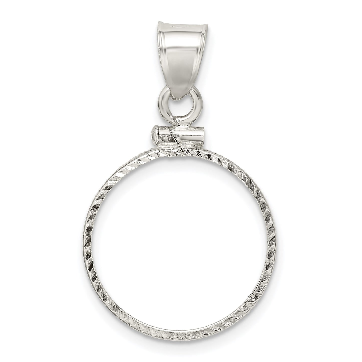 Wideband Distinguished Coin Jewelry Sterling Silver Polished and Diamond-cut 19.1 x 1.5mm $0.01 Screw Top Coin Bezel Pendant