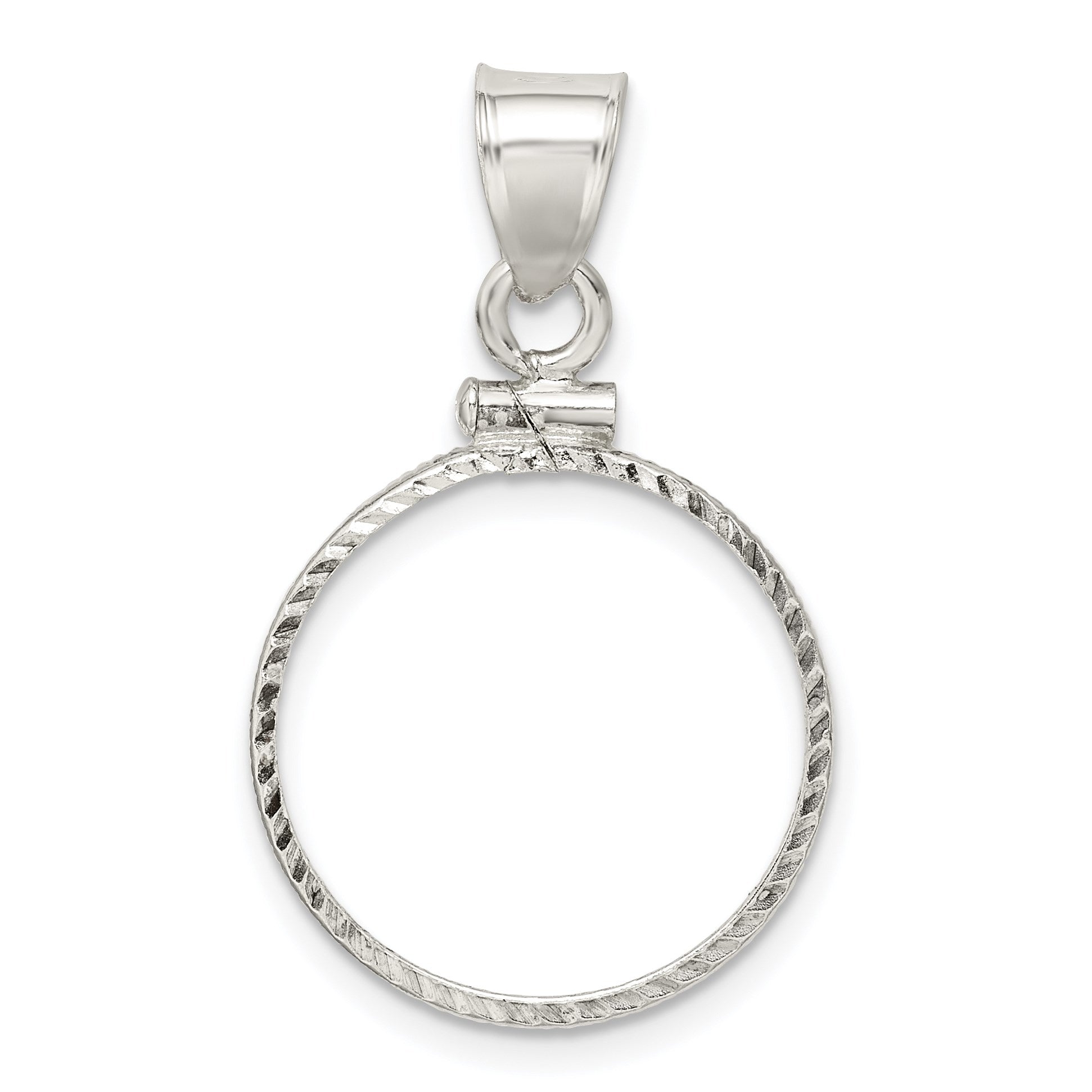 Wideband Distinguished Coin Jewelry Sterling Silver Polished and Diamond-cut 19.1 x 1.5mm $0.01 Screw Top Coin Bezel Pendant