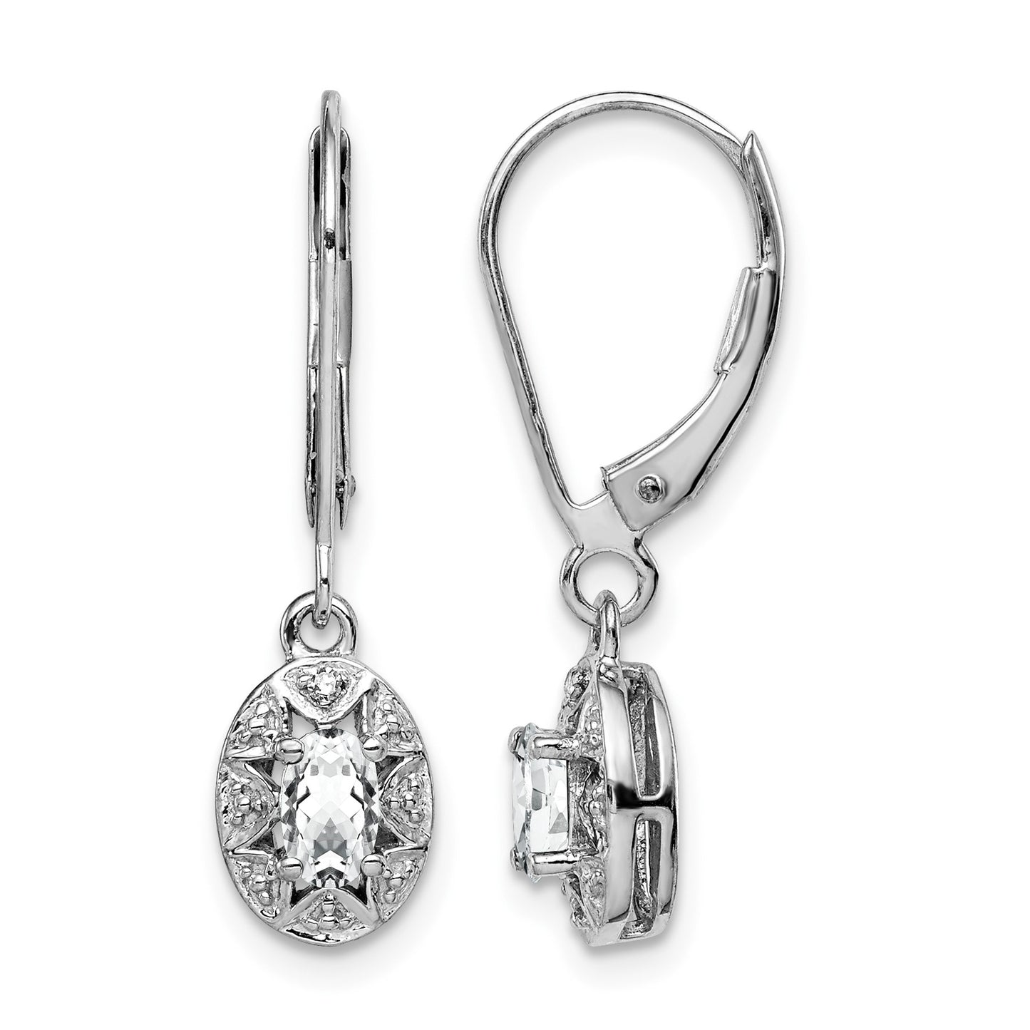 Sterling Silver Rhodium-plated Diam. & White Topaz Earrings