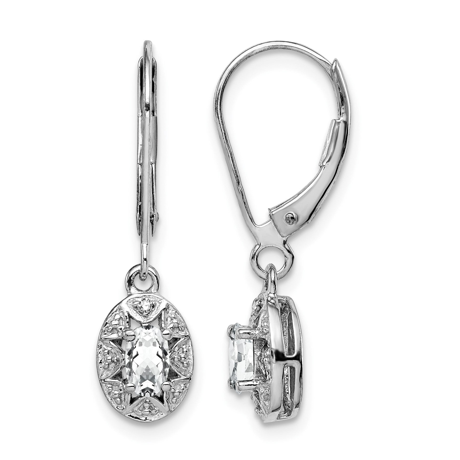 Sterling Silver Rhodium-plated Diam. & White Topaz Earrings