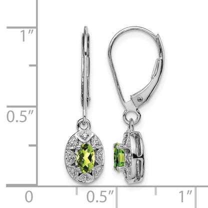 Sterling Silver Rhodium-plated Diam. & Peridot Earrings